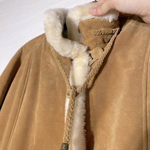 Gallery Leather Tan Suede Long Coat With Faux Sherpa Lining L - Picture 12 of 15
